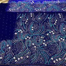 Load image into Gallery viewer, Royal Blue George with contrast crystal stone Beaded Designer Velvet Fabric Set - VG098