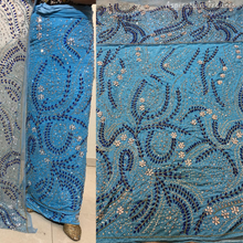 Load image into Gallery viewer, Royal Blue George with contrast crystal stone Beaded Designer Velvet Fabric Set - VG098