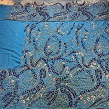 Load image into Gallery viewer, Royal Blue George with contrast crystal stone Beaded Designer Velvet Fabric Set - VG098