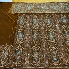 Load image into Gallery viewer, Mustord Yellow Heavy crystal stone Beaded Designer Velvet Fabric George Set - VG099