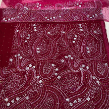 Load image into Gallery viewer, Fushia Pink velvet base with beautiful color Heavy crystal stone Beaded Designer Velvet Fabric George Set - VG108
