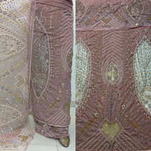 Load image into Gallery viewer, Onion pink velvet base with beautiful color Heavy crystal stone Beaded Designer Velvet Fabric George Set - VG109
