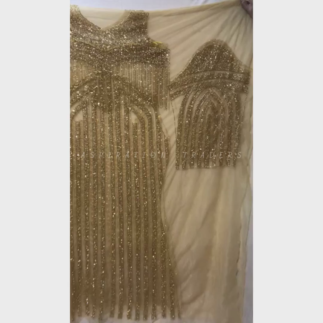 GOLD Color Heavy Designer Nigerian Wedding Evening Dress