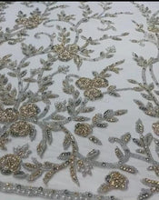 Load image into Gallery viewer, Hand Beaded Stone Beads work Applique Pick for your wedding dress - AP008