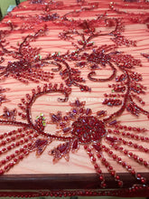 Load image into Gallery viewer, Red Color Gorgeous Luxury ALL over Work NET Lace Applique - AP010