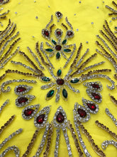 Load image into Gallery viewer, Stunning Golden Silver Green Red EXCLUSIVE Glass Stone work lace fabric applique - AP014