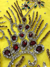 Load image into Gallery viewer, Stunning Golden Silver Green Red EXCLUSIVE Glass Stone work lace fabric applique - AP014