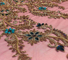 Load image into Gallery viewer, Onion Pink color High Grade Quality stunning NET lace Applique with Glass stones - AP015