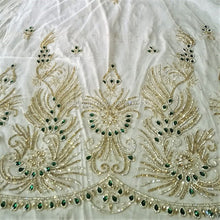 Load image into Gallery viewer, Stunning Golden Silver Green Red EXCLUSIVE Glass Stone work lace fabric applique - AP014