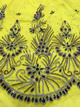 Load image into Gallery viewer, Stunning Golden Silver Green Red EXCLUSIVE Glass Stone work lace fabric applique - AP014