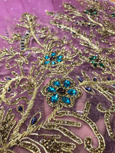 Load image into Gallery viewer, Onion Pink color High Grade Quality stunning NET lace Applique with Glass stones - AP015