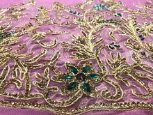 Load image into Gallery viewer, Onion Pink color High Grade Quality stunning NET lace Applique with Glass stones - AP015