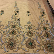 Load image into Gallery viewer, Champagne Gold Color NET fabric Crystal Stones Work Lace Applique - AP016