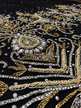 Load image into Gallery viewer, Exclusive Designer Applique Net Lace fabric with Silver Golden Glass Stone Beaded - AP025