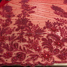Load image into Gallery viewer, RED color Wtih All red Beads work Designer african net lace Applique Design - AP030