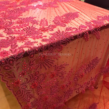 Load image into Gallery viewer, RED color Wtih All red Beads work Designer african net lace Applique Design - AP030