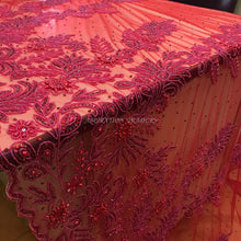 Load image into Gallery viewer, RED color Wtih All red Beads work Designer african net lace Applique Design - AP030