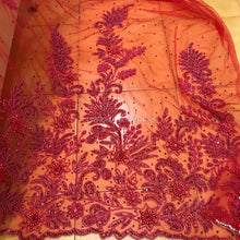 Load image into Gallery viewer, RED color Wtih All red Beads work Designer african net lace Applique Design - AP030
