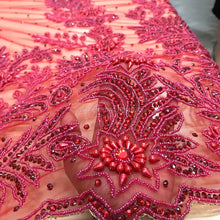 Load image into Gallery viewer, RED color Wtih All red Beads work Designer african net lace Applique Design - AP030