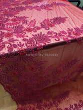 Load image into Gallery viewer, RED color Wtih All red Beads work Designer african net lace Applique Design - AP030