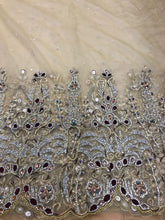 Load image into Gallery viewer, Golde Color French Net Lace Crystal Stone Beaded Applique Design - AP032