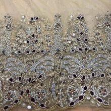 Load image into Gallery viewer, Golde Color French Net Lace Crystal Stone Beaded Applique Design - AP032