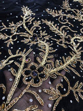 Load image into Gallery viewer, Beautiful RED Designer african net lace Crystal Stone work Applique Design - AP034