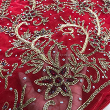 Load image into Gallery viewer, Beautiful RED Designer african net lace Crystal Stone work Applique Design - AP034