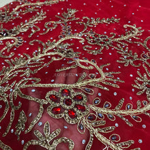 Load image into Gallery viewer, Beautiful RED Designer african net lace Crystal Stone work Applique Design - AP034