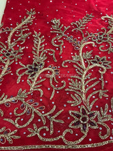Load image into Gallery viewer, Beautiful RED Designer african net lace Crystal Stone work Applique Design - AP034
