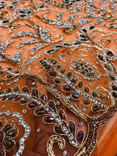 Load image into Gallery viewer, Exclusive orange color heavy beaded hand made crystal stone applique design - AP036