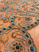 Load image into Gallery viewer, Exclusive orange color heavy beaded hand made crystal stone applique design - AP036