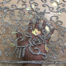 Load image into Gallery viewer, Gold Color Big design Silver Crystal Stone Beaded Applique Design - AP035