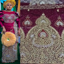 Load image into Gallery viewer, Royal Blue Heavy Beaded African Wedding George With Designer cutwork - HB137