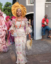 Load image into Gallery viewer, Champagne Gold Color African Heavy VIP George Wrapper Set with SIDE FRINGES - HB161