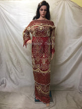 Load image into Gallery viewer, Beautiful Red Color Heavy beaded VIP George Wrapper set - HB172