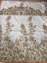 Load image into Gallery viewer, Off White With brown Stone Work hand beaded VIP George Wrapper set - HB176