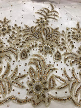 Load image into Gallery viewer, Off White With brown Stone Work hand beaded VIP George Wrapper set - HB176