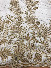 Load image into Gallery viewer, Off White With brown Stone Work hand beaded VIP George Wrapper set - HB176