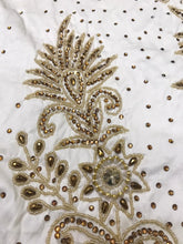 Load image into Gallery viewer, Off White With brown Stone Work hand beaded VIP George Wrapper set - HB176