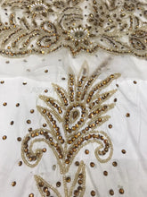 Load image into Gallery viewer, Off White With brown Stone Work hand beaded VIP George Wrapper set - HB176