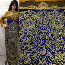 Load image into Gallery viewer, Royal blue Color Silk taffeta VIP George with All Golden Crystal Stone Work with golden blouse - HB177
