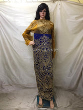 Load image into Gallery viewer, Royal blue Color Silk taffeta VIP George with All Golden Crystal Stone Work with golden blouse - HB177