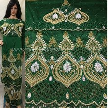 Load image into Gallery viewer, Beautiful Nigerian Green Heavy Beaded New Design VIP George Wrapper with Laser Cutwork- HB178