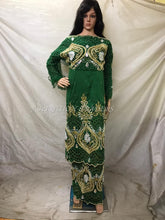 Load image into Gallery viewer, Beautiful Nigerian Green Heavy Beaded New Design VIP George Wrapper with Laser Cutwork- HB178