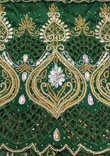 Load image into Gallery viewer, Beautiful Nigerian Green Heavy Beaded New Design VIP George Wrapper with Laser Cutwork- HB178