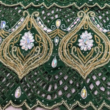 Load image into Gallery viewer, Beautiful Nigerian Green Heavy Beaded New Design VIP George Wrapper with Laser Cutwork- HB178