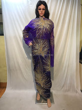 Load image into Gallery viewer, PURPLE color beautiful Tree pattern Nigerain Beaded george wrapper set - HB182