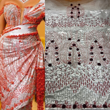 Load image into Gallery viewer, GREY Shimmer fabric Trending George wrapper set With side Fringes and Wine color Beaded Work - HBMG032