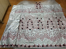 Load image into Gallery viewer, GREY Shimmer fabric Trending George wrapper set With side Fringes and Wine color Beaded Work - HBMG032